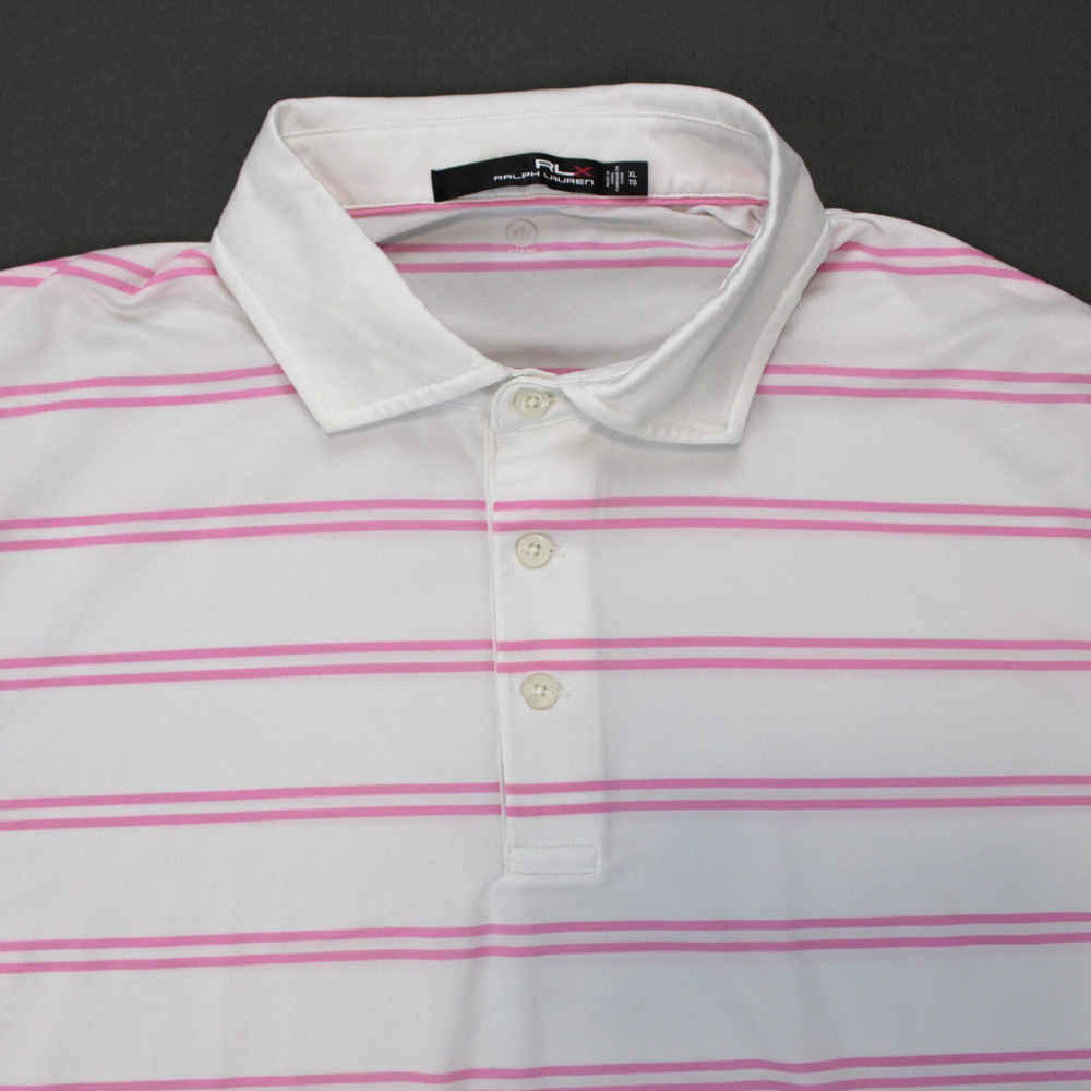 RLX Ralph Lauren Striped Polo Shirt Mens XL Pink White Cotton Short Sleeve - Picture 2 of 6